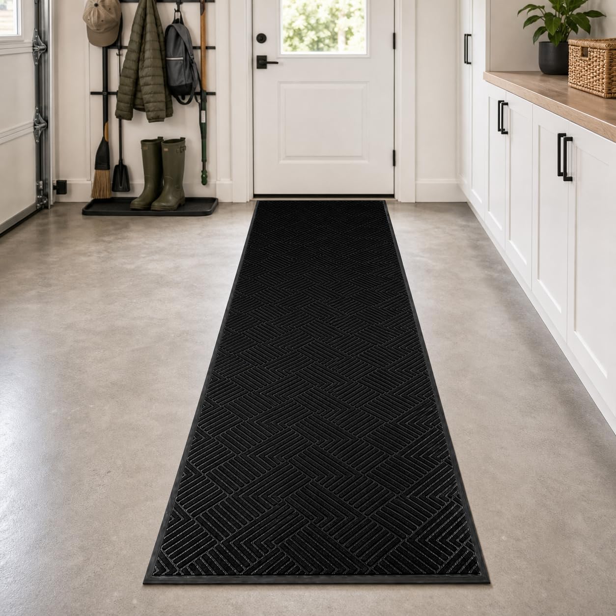 3' x 10' Commercial Runner Rug, Extra Long Front Door Mat, Hallway Runner Floor Mat with Non Slip Low Profile Backing, Indoor Outdoor Entryway Mat, Trap Dirt and Moisture for Patio, Garage, Black