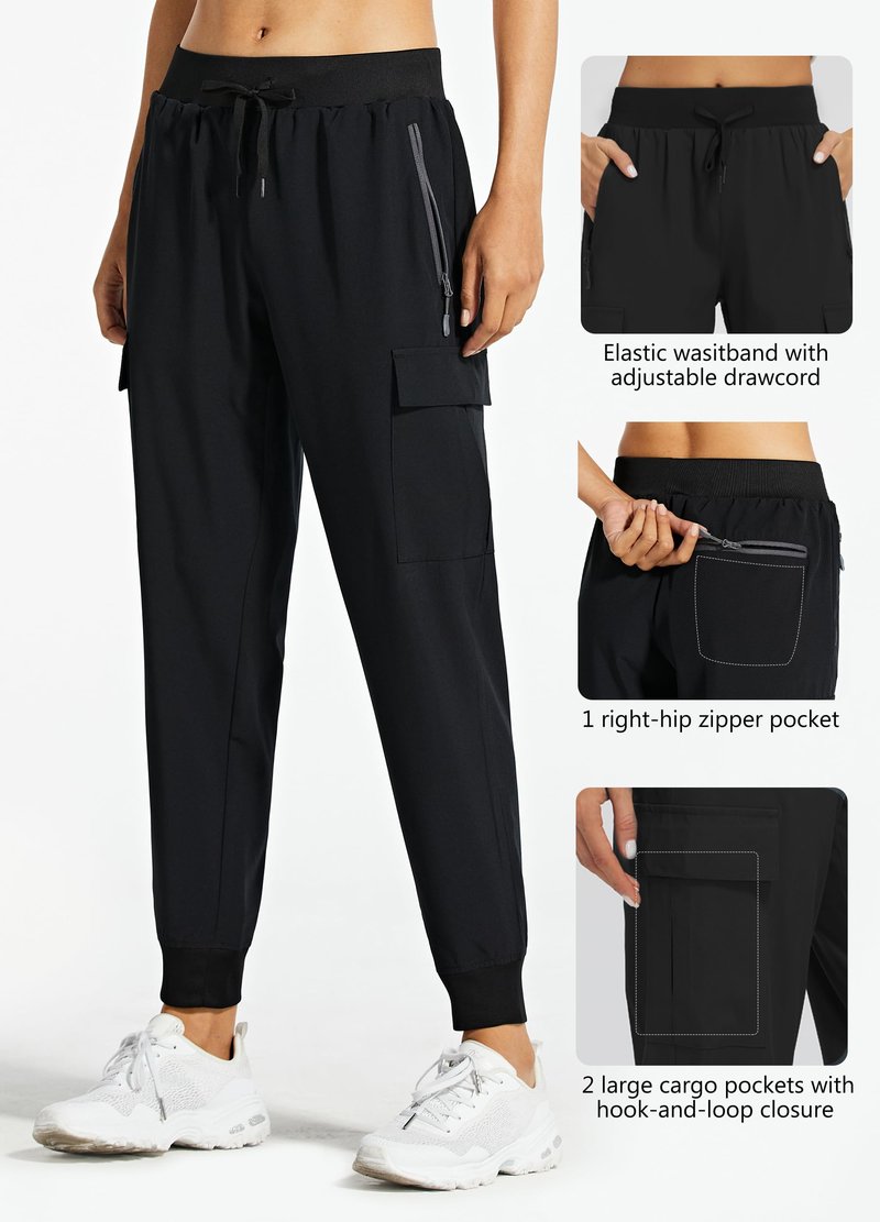 Libin Women's Cargo Joggers Lightweight Quick Dry Hiking Pants Athletic Lounge Casual Travel, Black XXL