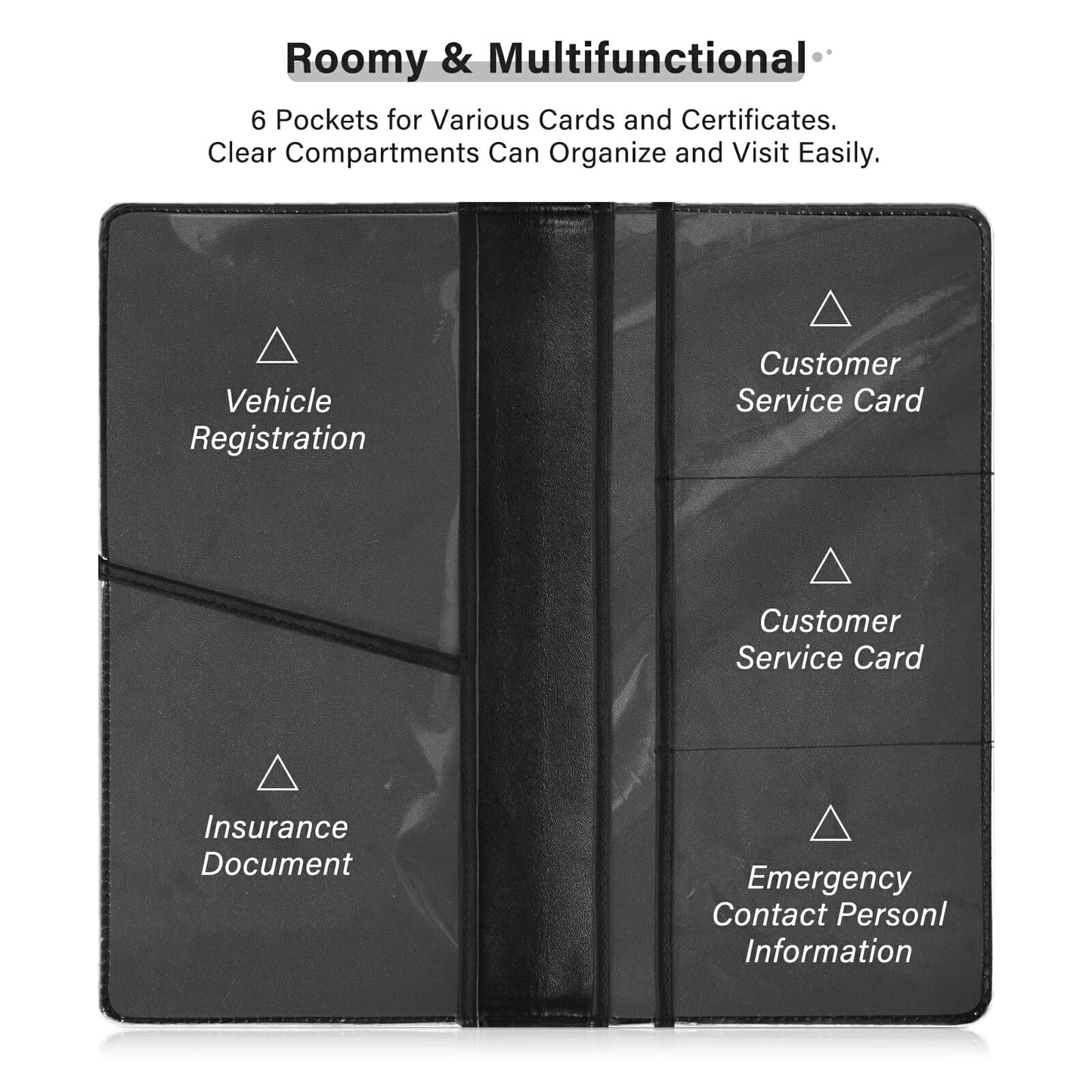 JUZIHAI Black and White Polka Dot Car Registration and Insurance Holder Glove Box Organizer Leather Vehicle Essential Document Card Wallet Accessories Case