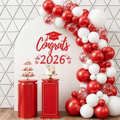 Taymism Red Graduation Decal for Arch Backdrop Congrats Grad 2026 Sign Graduation Decorations Class of 2026 Vinyl Decals for Arch Cover Background Sign for Graduation
