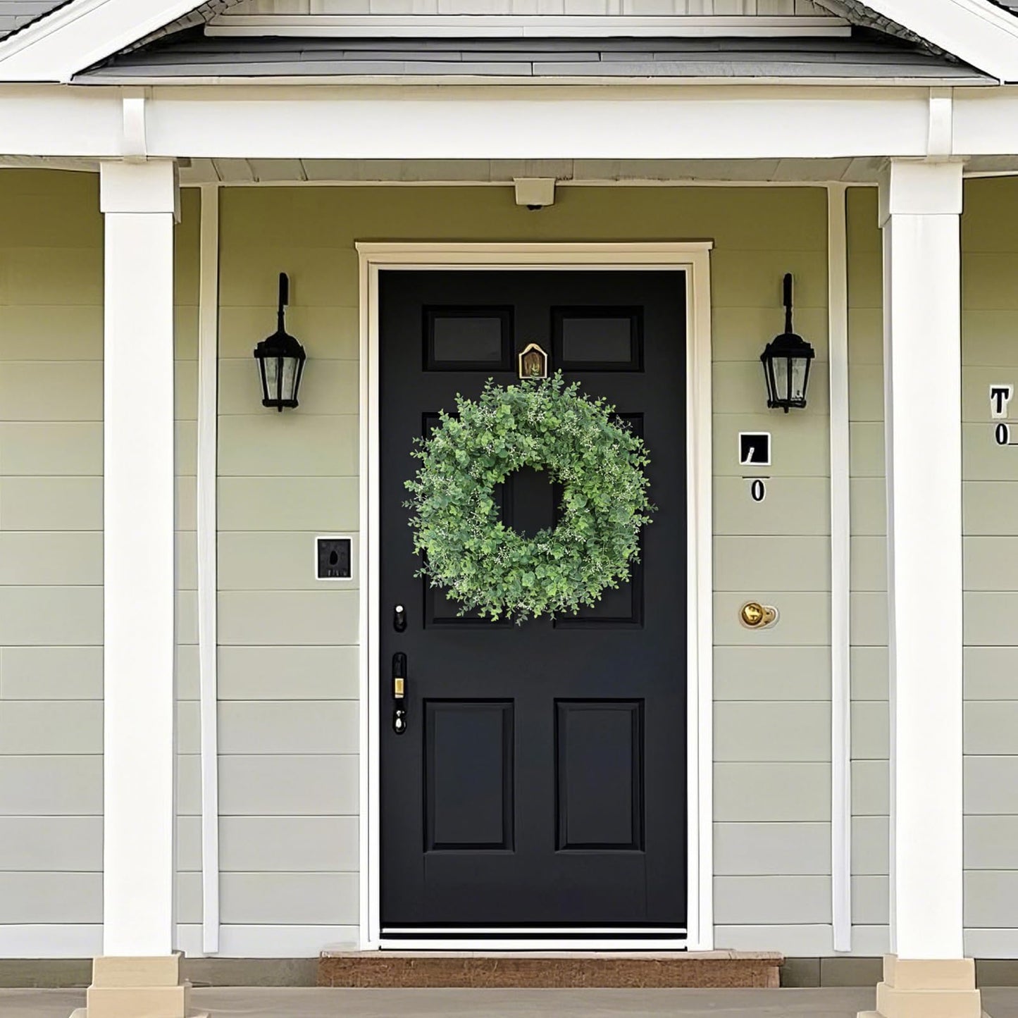 26'' Eucalyptus Wreath for Front Door - Large Artificial Eucalyptus Leaves with White Seeds Greenery Outdoor Wreath for Porch,Window,Farmhouse,Home,Hanging Decor- Spring, Summer, All Seasons (Green) ﻿