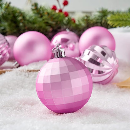 JOIEDOMI 24 Pcs Pink Christmas Balls Ornaments Set, 2.36" Christmas Tree Ornaments Shatterproof, Xmas Balls Hanging Decorations for Tree Wreath Garland Holiday Wedding Indoor Party Decor