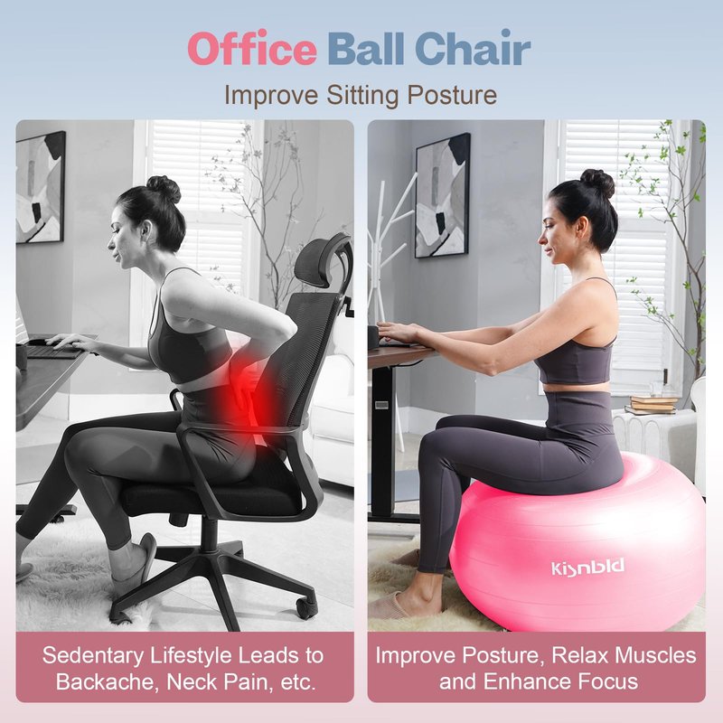 kisnbld Exercise Ball, Extra Thick Yoga Ball for Workout Pregnancy Stability, 4 Sizes Anti-Burst Balance Ball with Foot Pump - Heavy Duty Fitness Ball Chair for Office, Home & Gym