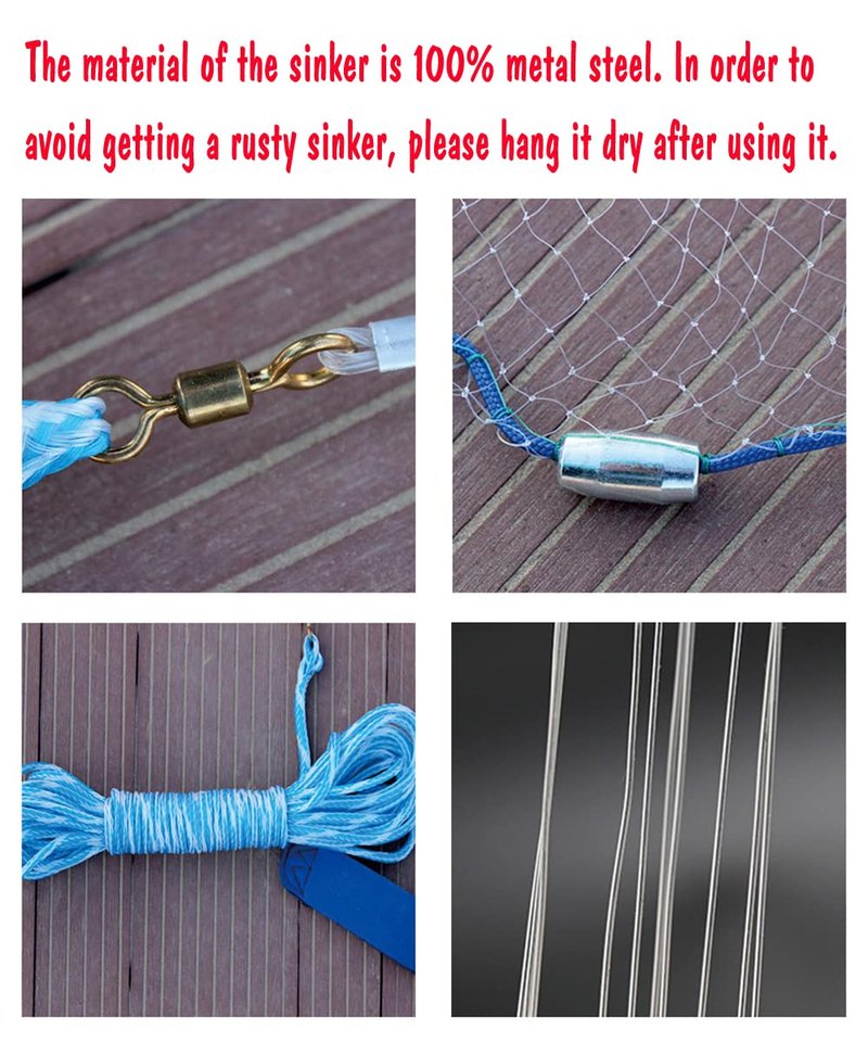 Cast Fishing Net with Aluminum Frame, 0.8 inch Mesh, 7.8-13.8 ft Diameter