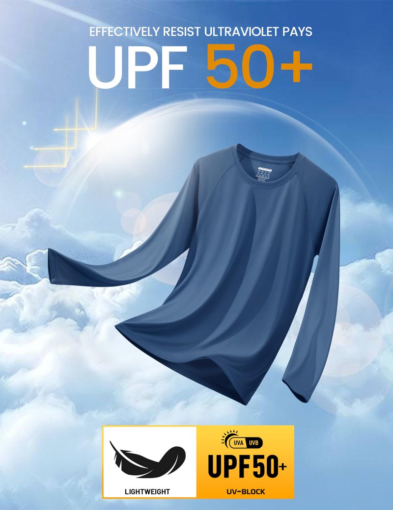 MAGCOMSEN Long Sleeve Shirt for Men UV Protection Shirts Quick Dry Baselayer Shirt Rash Guard for Men Blue Grey,3XL