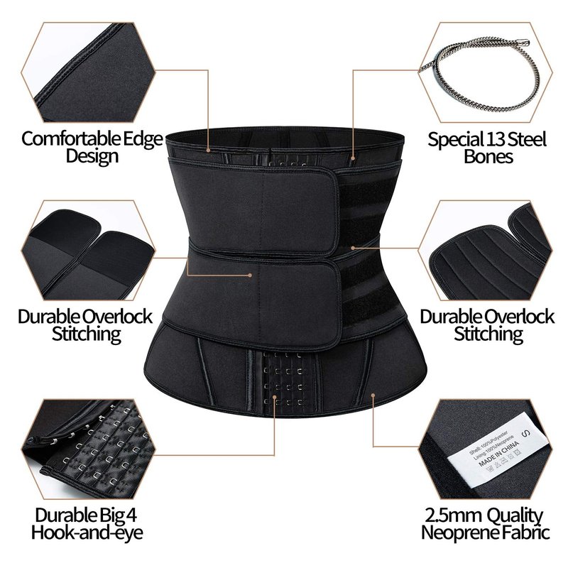 KIWI RATA Neoprene Workout Waist Trainer for Men Sweat Belt with Double Belly Straps, X-shape Steel Bones