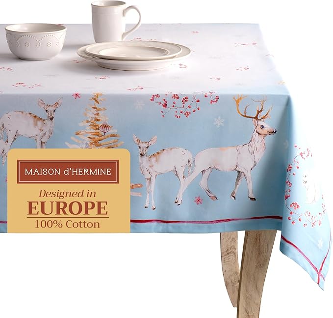 Maison d' Hermine Table Cloth Rectangle Table 100% Cotton 70 x 120 Inches Fall Tablecloth Reusable Everyday Use for Thanksgiving Christmas Decorations Dining Farmhouse Party (Fairy Tale Forest)