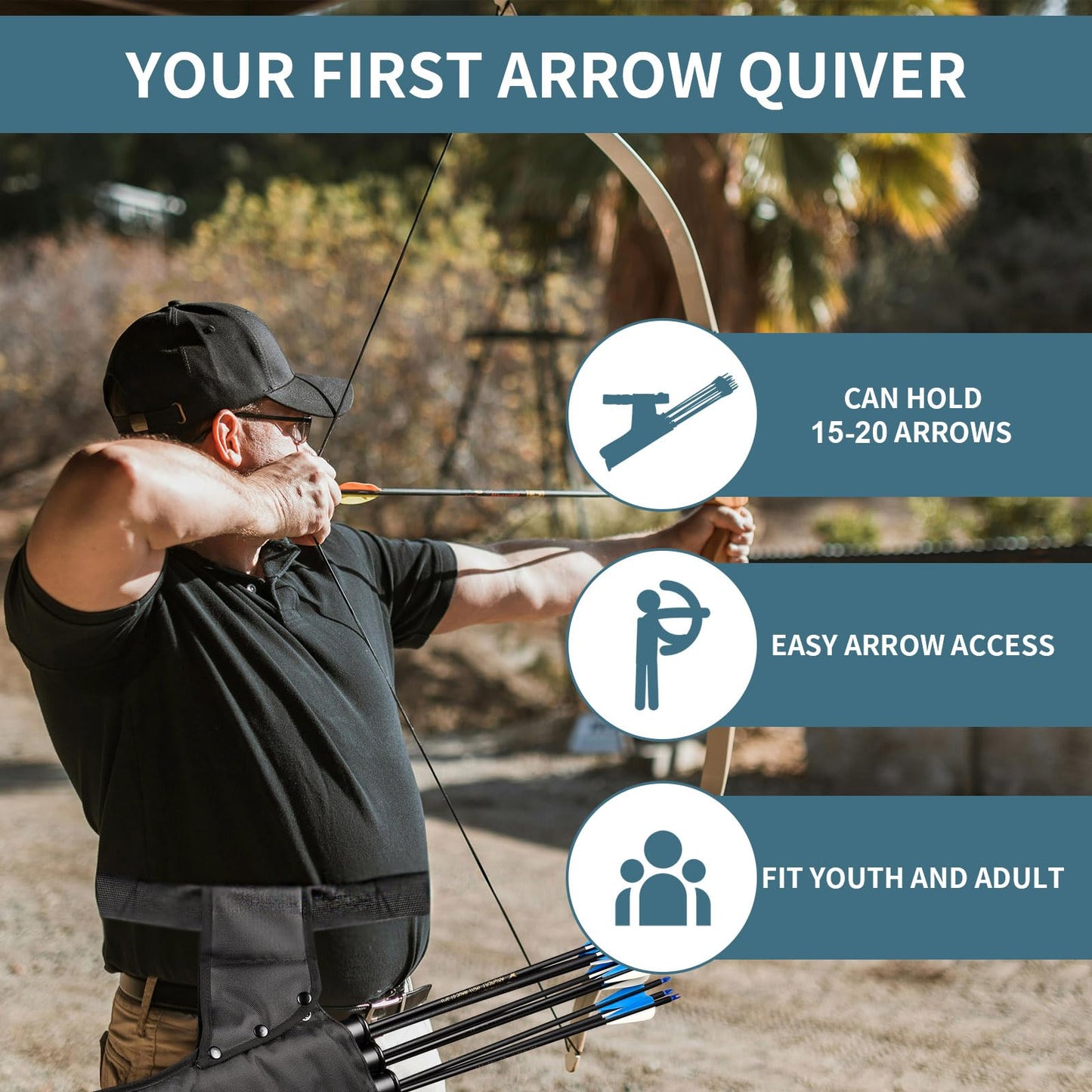 SPG Arrow Quiver 3 Tube with Back Straps and Waist Belt, Archery Hip Quiver for Arrows Hunting Shooting Practice, Holds Multiple Arrows for Quick Access (Black)