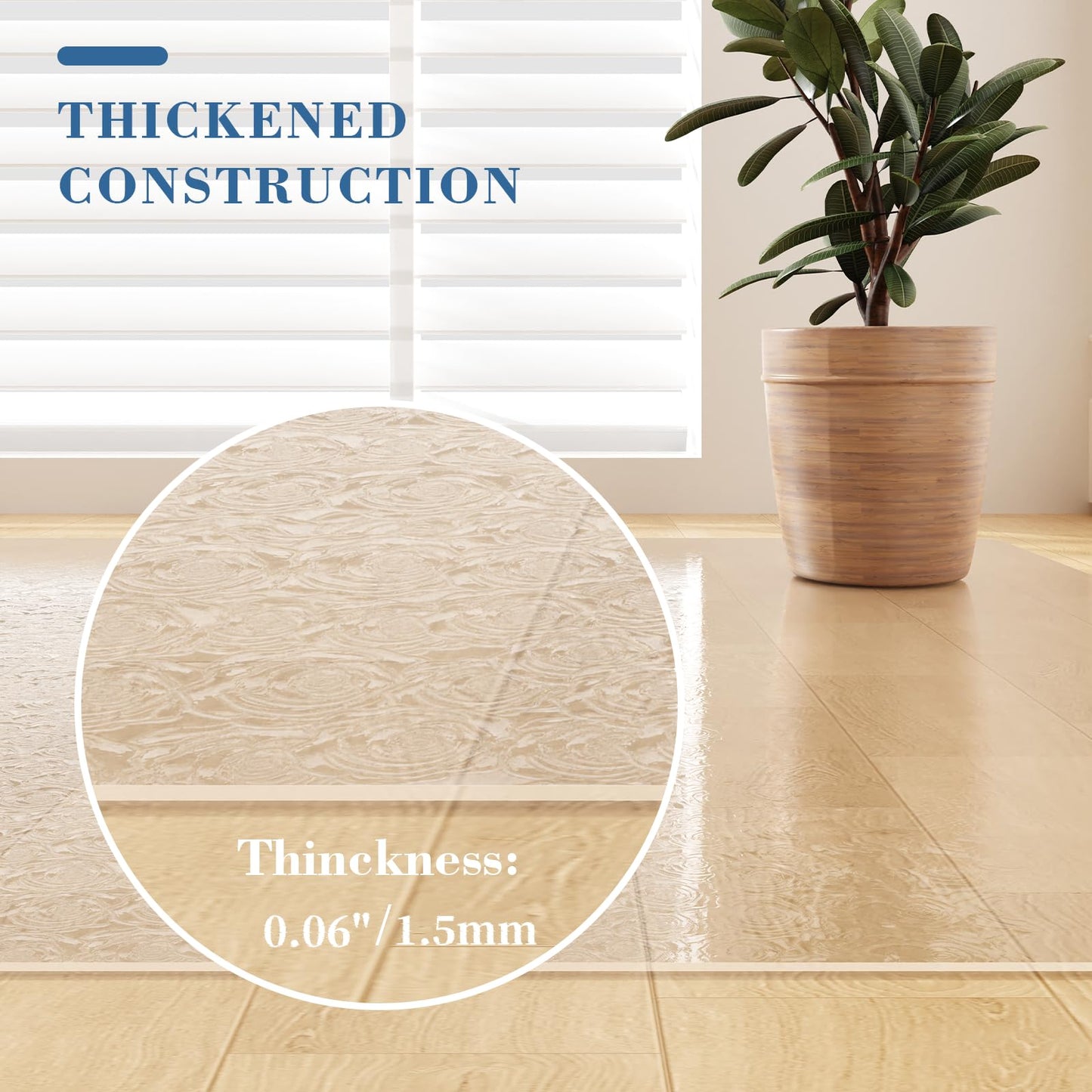 Tydle Clear Floor Mat for Home, 5' × 7' Plastic Area Mat for Living Room, Waterproof Area Rug for Under Dining Table, Large Office Chair Mat for Hard Floors (Clear-Rose)