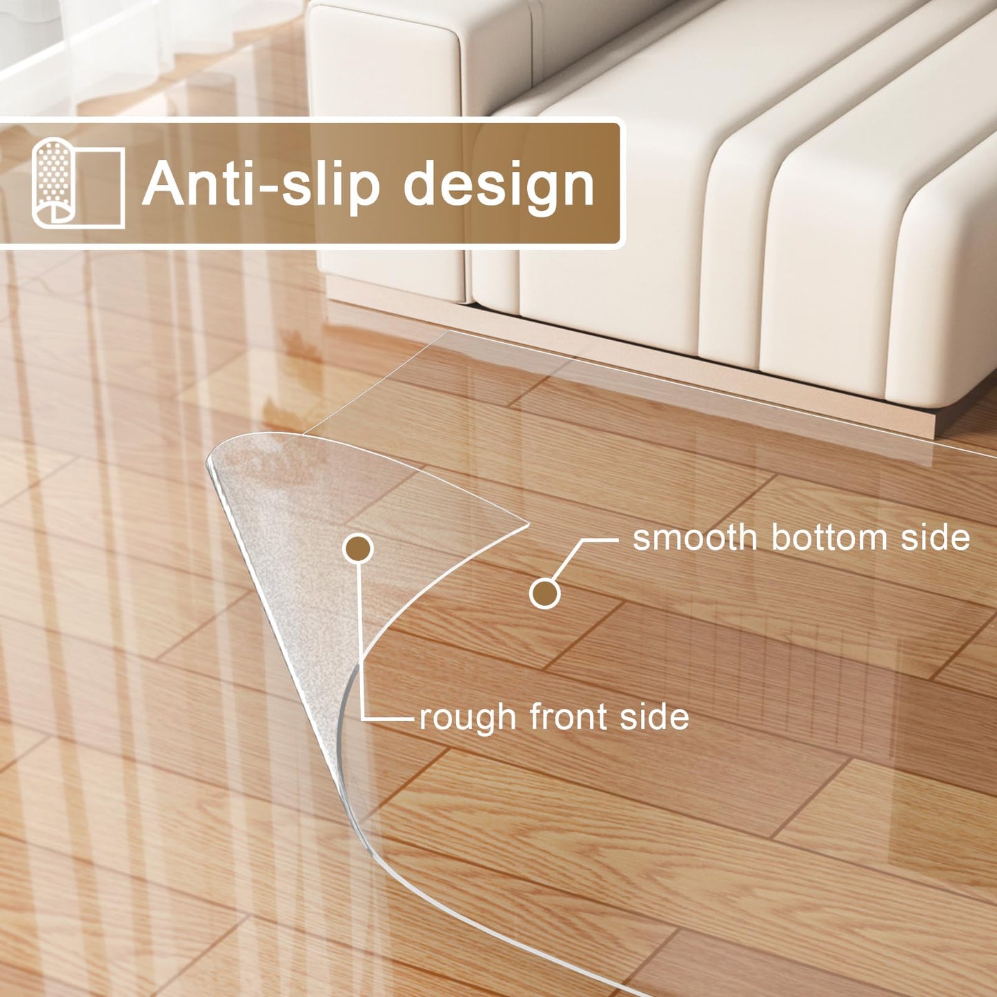 2’ x 6‘ Clear Chair Mat, 24” x 72“ Plastic Floor Rug, 60 mil Thick Vinyl Frosted Area Rug, Transparent Floor Carpet for Office Kitchen Living Room