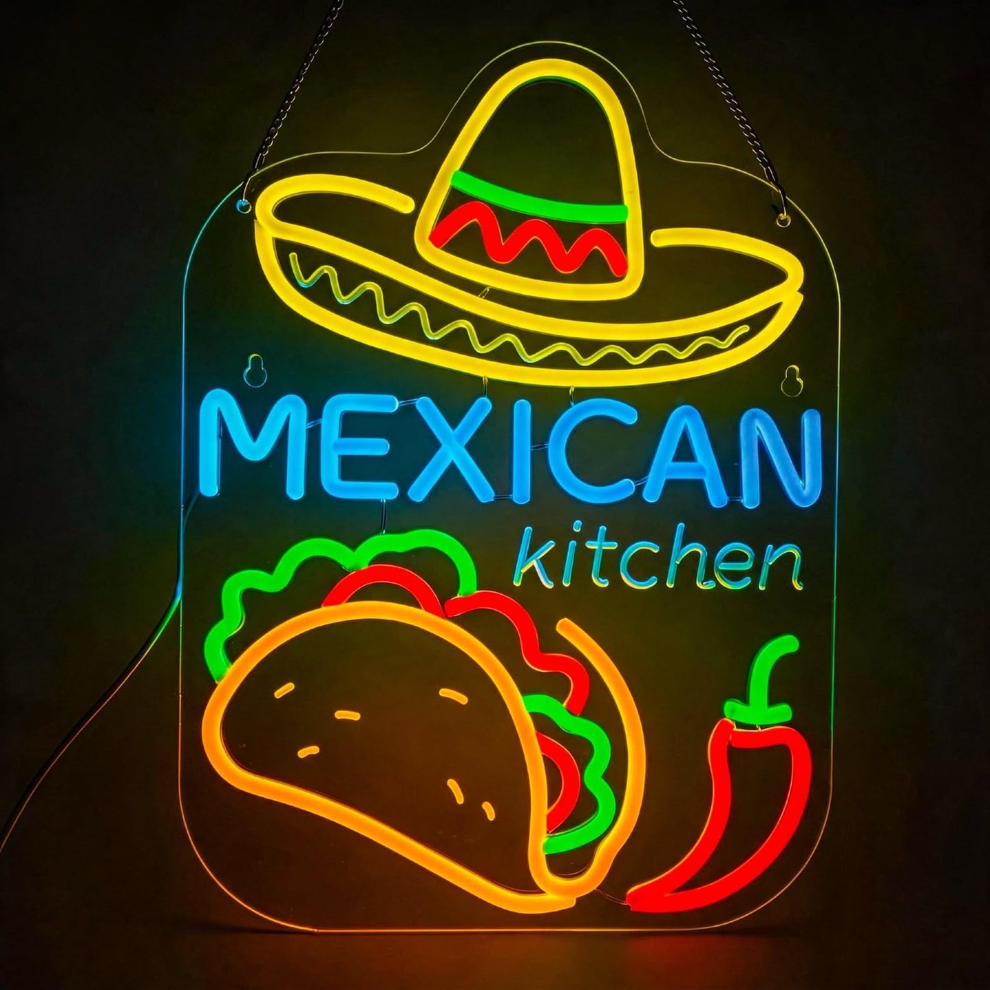 Mexican Taco Neon Sign - LED Restaurant Decor for Mexican Kitchen, Taco Party Decorations, 16.5x12" USB Wall Light - Mexican Food Gifts for Restaurants & Homes