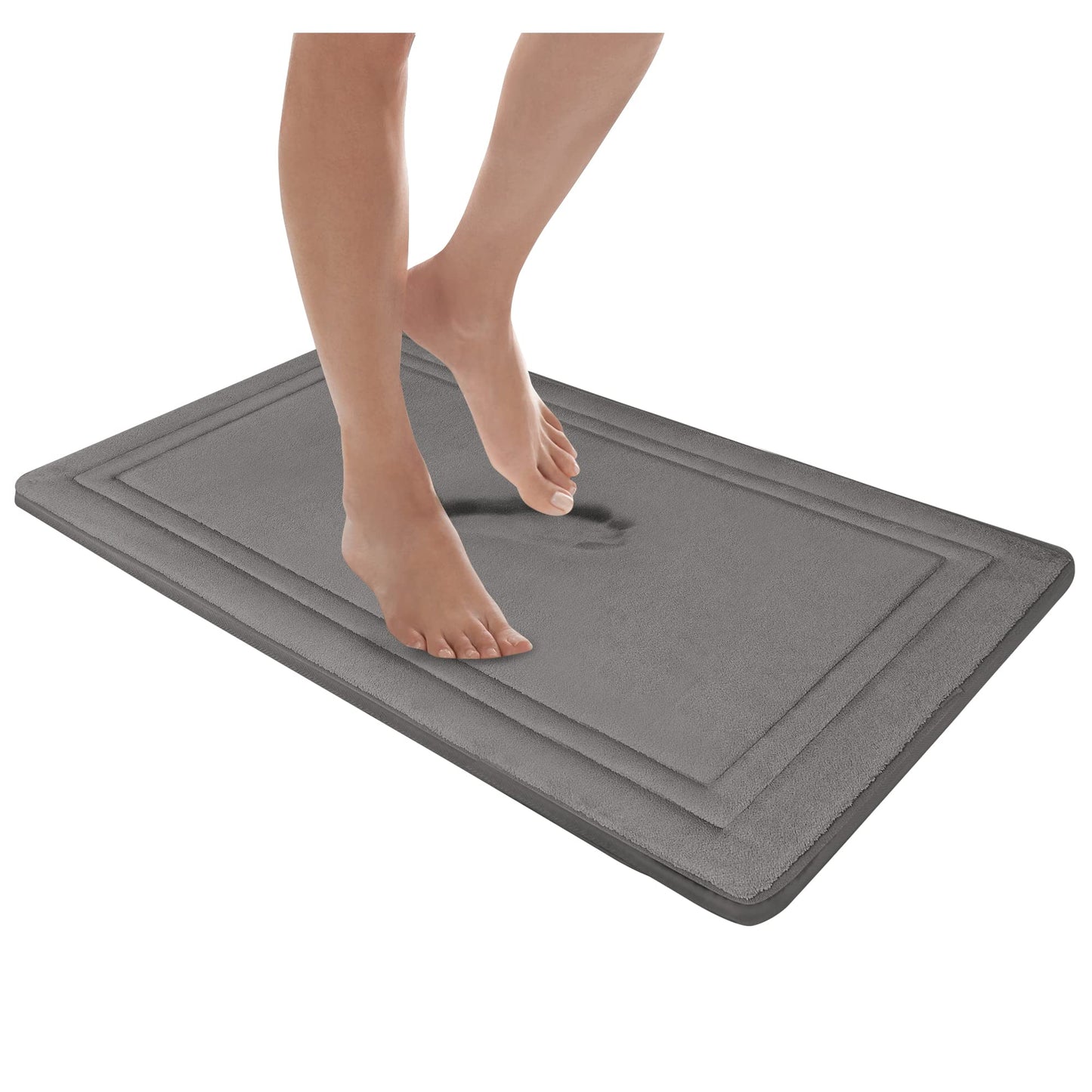 MICRODRY Quick Drying Memory Foam Framed Bath Mat with GripTex Skid-Resistant Base, 21x34, Dark Grey