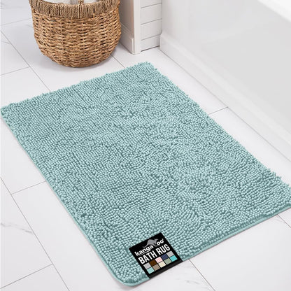 KANGAROO Bathroom Rugs, Chenille Soft Absorbent Bath Rug, Shaggy Shower Mat, Quick Dry Machine Wash Bathmat, Plush Carpet Mats for Tub, Bathtub and Room Home Decor Accessories, 30x20, Seafoam