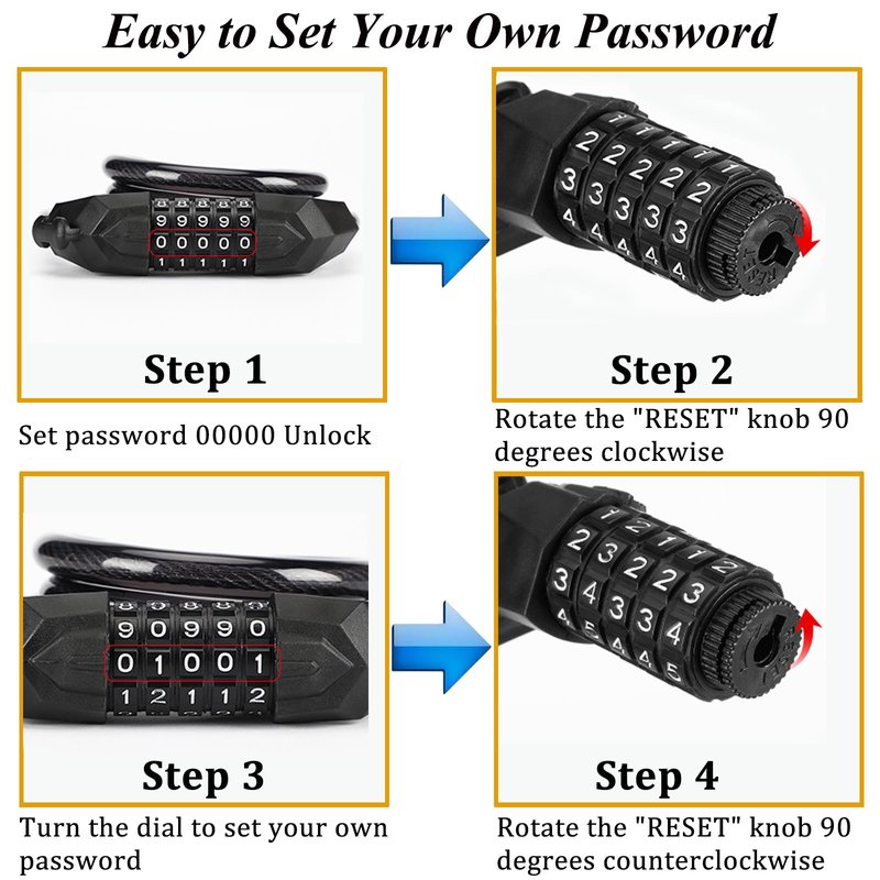 Bike Lock Combination Bike Cable Lock - 5 Digit, Bike Locks Heavy Duty Anti Theft, 3.9ft Coiled Security Resettable Bicycle Lock, Bike Accessories for Electric Bike, Motorcycle, Electric Scooter Lock