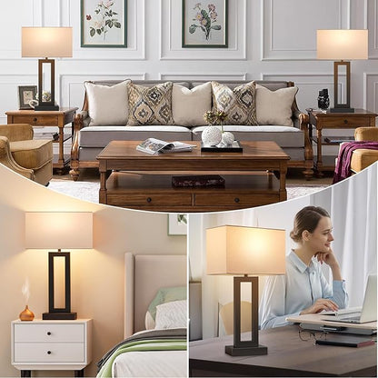 22" Tall Modern Living Room Lamps - Touch Bedside Lamps with USB C+A, 3 Way Dimmable for Bedroom End Tables Set of 2 (White & Black)