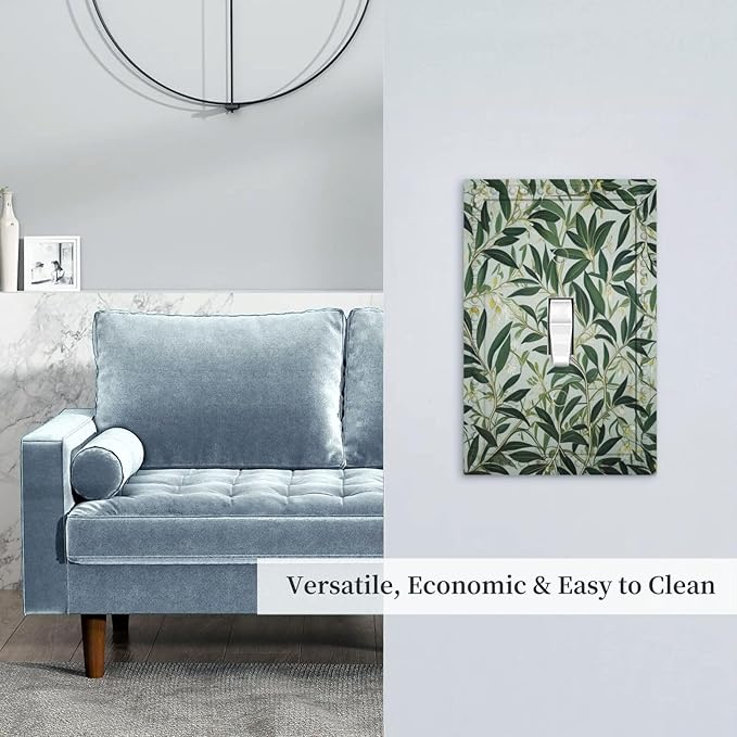 Sage Eucalyptus Leaves Foliage Light Switch Covers 1 Gang Single Toggle Wall Plate Decorative Switchcover Electrical Switchplate for Country Living Decor