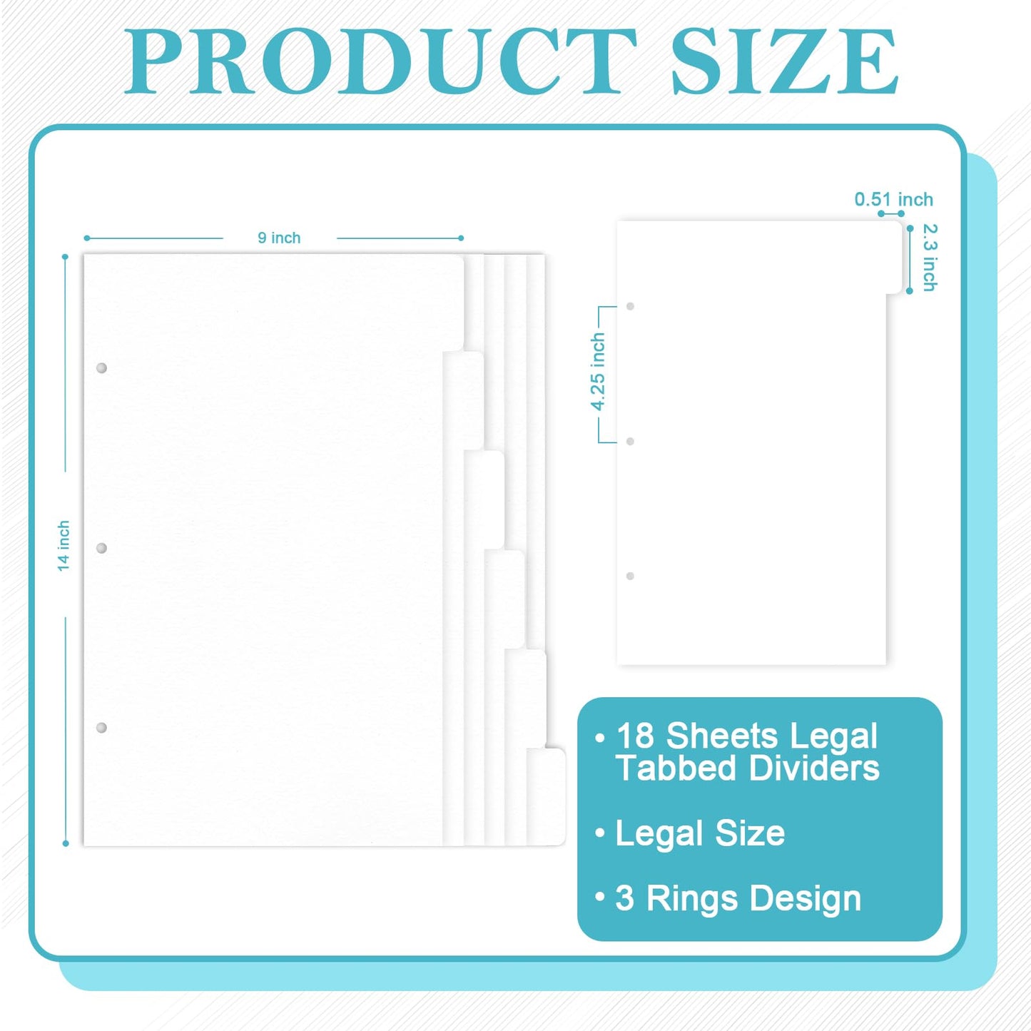 18 Sheets 9x14 Inch Legal Size Tabbed Dividers 3 Ring Binder Legal Size Binder Dividers White Legal Index Tab Dividers Legal Exhibit Dividers 6 File Separators with 2 Blank Card Stock for Office