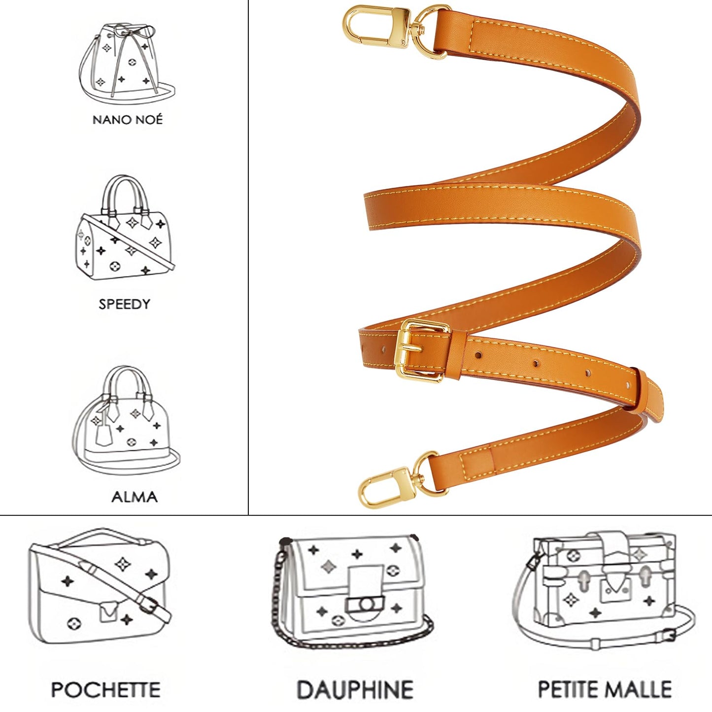 YAZHIMI Vachetta Leather purse strap Genuine Leather Adjustable Replacement Strap for Shoulder Bag Handbag Purse (Honey brown-leather purse strap)