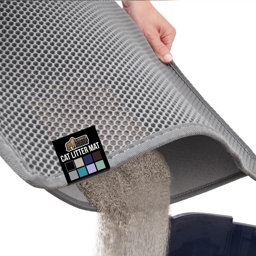 GORILLA GRIP Honeycomb Cat Litter Box Mat, Two Layer Trapping Waste Mats, Soft On Paws, Litter Box Supplies and Essentials for Indoor Cats, Traps Excess, Water Resistant for Floors, 24x15 Gray