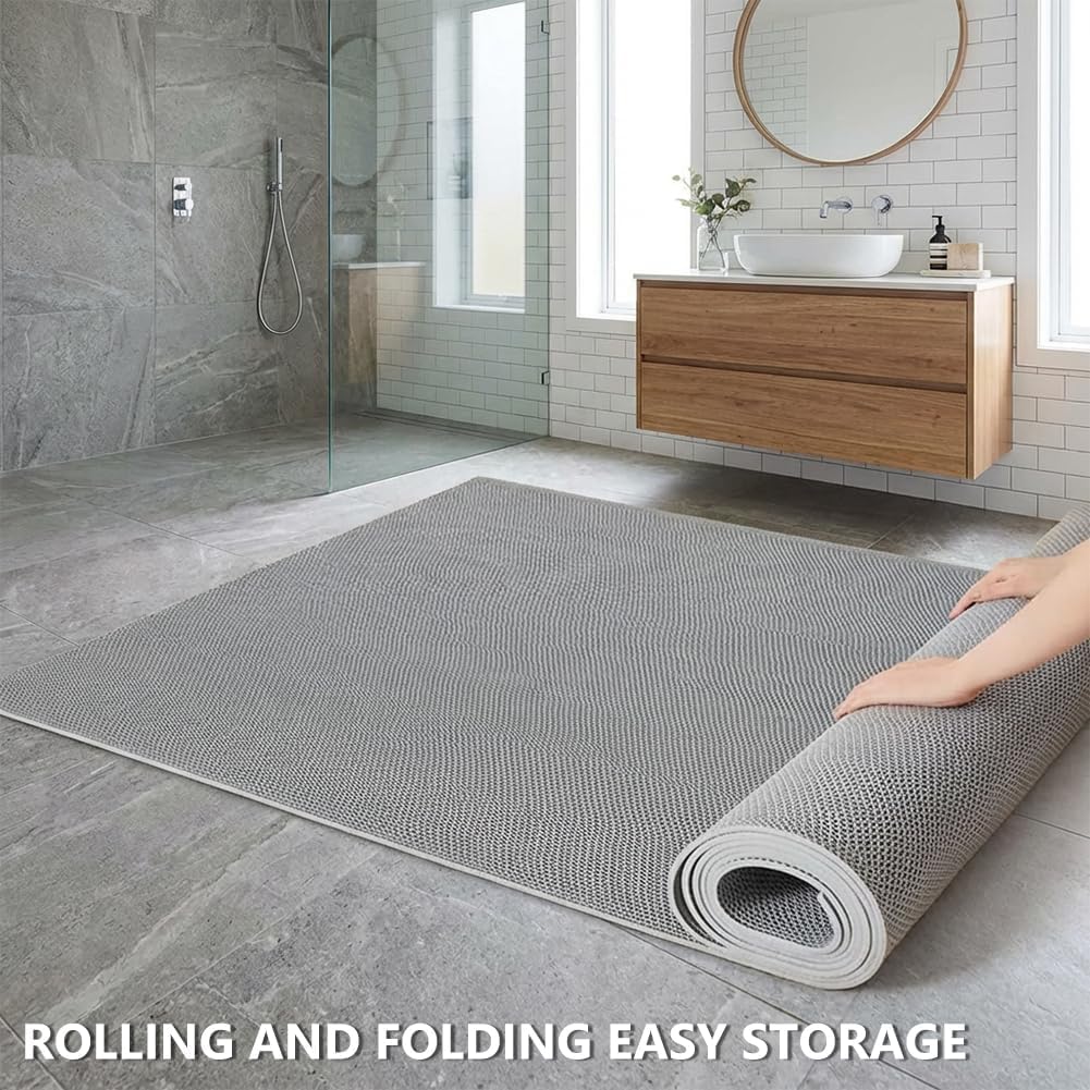 Thick PVC Drainage Floor Mat 3x10FT, Non Slip Flooring Mats Swimming Pool Bathroom Mat Anti-Fatigue Heavy Duty Commercial Floor Mats for Outdoor Balcony Garage Restaurant Sauna SPA, Grey