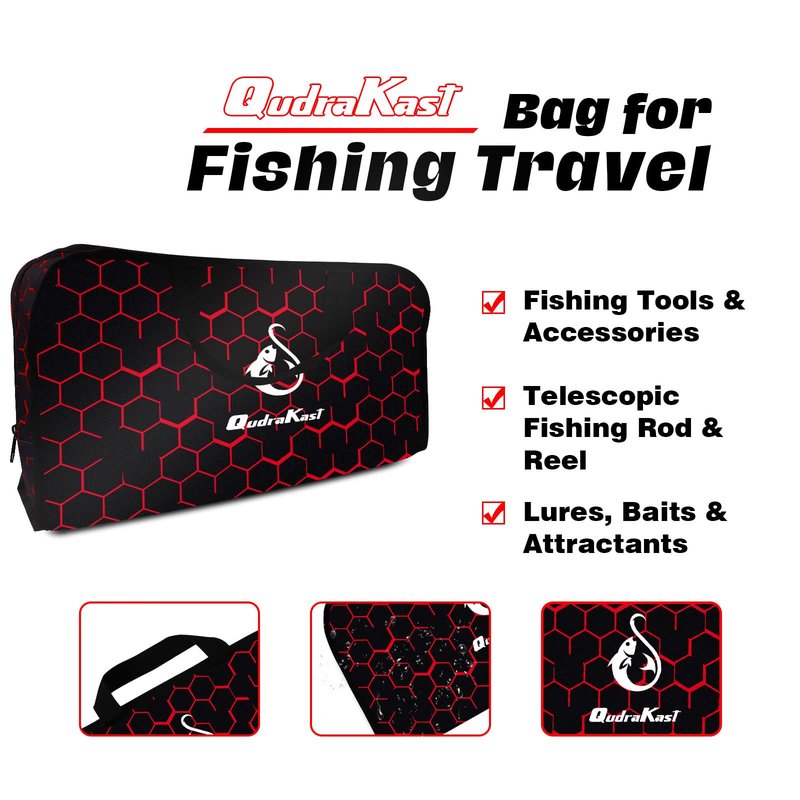 QudraKast Fishing Rod and Reel Combos - High Precision Machined Pattern Telescopic Fishing Pole and 12+1 Full Metal Ultra Smooth Spinning Reel Combos with Carrier Bag 1.8 M