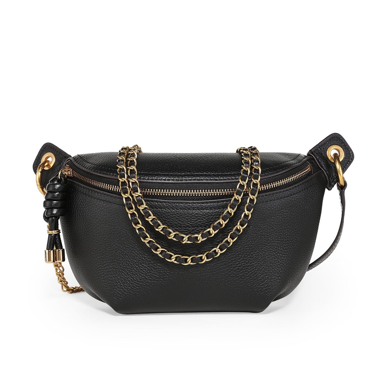 ITAMOOD Genuine Leather Waist Packs for Women, Fashion Fanny Pack Belt Bag, Luxury Designer Trendy Crossbody Bag, Festival Bum Bags for Sports Traveling Running With Chain Straps