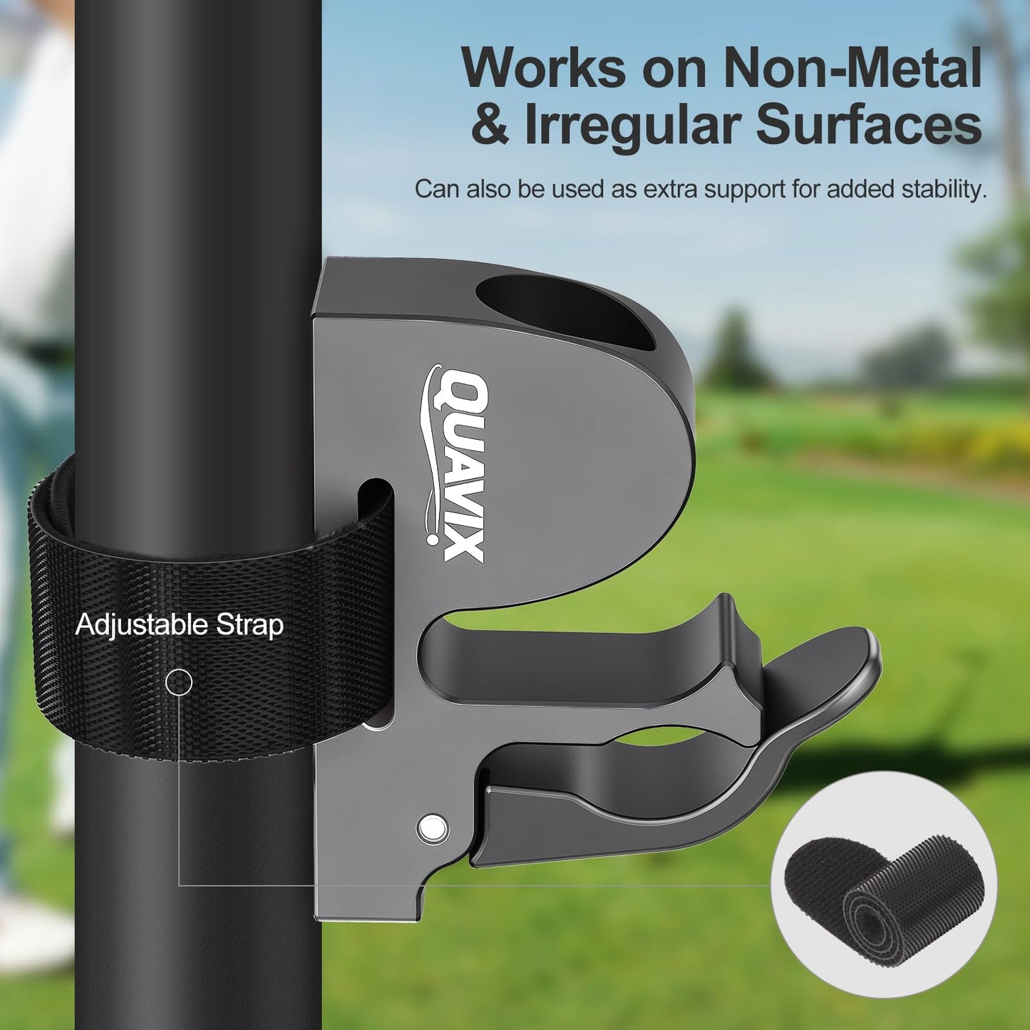 Quavix Magnetic Golf Cart Holder Clip with Adjustable Strap, Secure Golf Accessory for Cart, Aluminum Design Fits 30-70 Ring Gauge, Stable Holder for Golf Course Use (Gray)