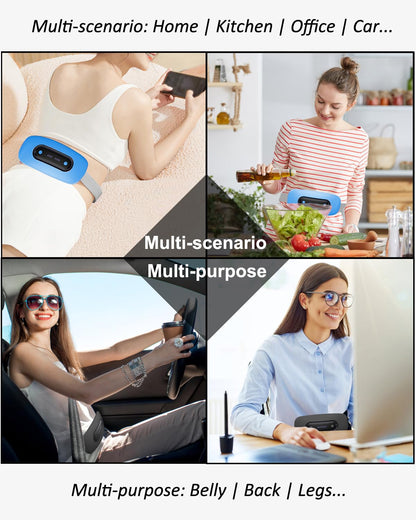 Electric Heating Pad, Portable Cordless Menstrual Heating Pad with 4 Heat Levels and 4 Massage Modes, Fast Large Heating Belly Wrap Belt for Cramps, Back Pain Relief Gifts for Women Girls Her(Black)