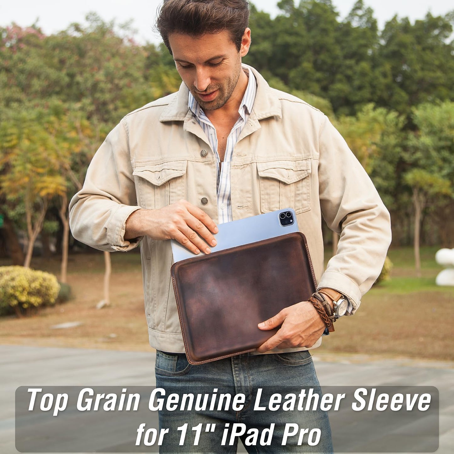 CataPurus Top Grain Leather 11" Sleeve Slim Protector Case for Tablet, Solid Vintage Design, Fully Handmade, Compatible with 10.5"/10.9"/11" iPad Pro/Air, 10.2" iPad 7th/8th/9th Gen, Coffee 11 Inch