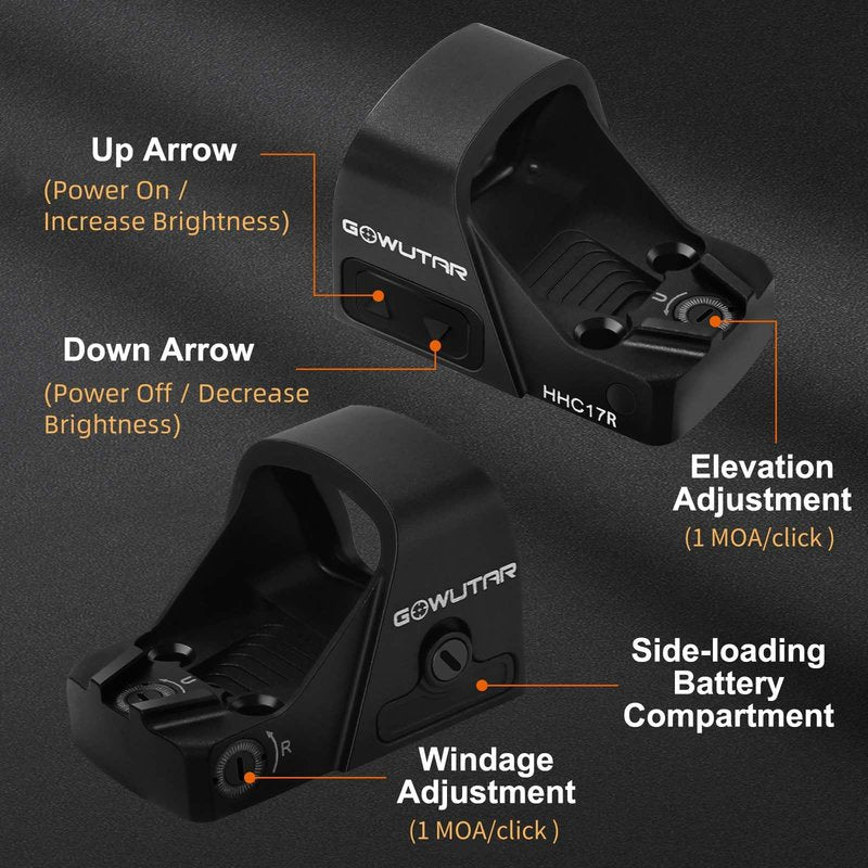 GOWUTAR HHC17R Micro Red Dot Sight for RMSc/407K/507K Footprint, Compact & Concealable 3 MOA Pistol Optic for Everyday Carry, Motion Awake, Side-Loading Battery, Durable Aluminum, w/Picatinny Mount