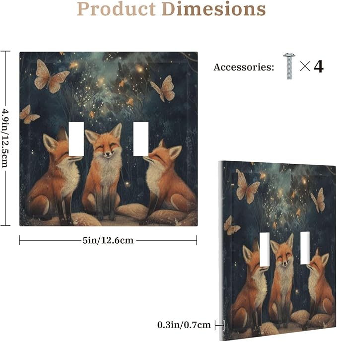 Decorative Art Light Switch Covers Foxes & Forest 2 Gang Double Toggle Wall Plate Decorative Switchcover Electrical Switchplate for Home Decor
