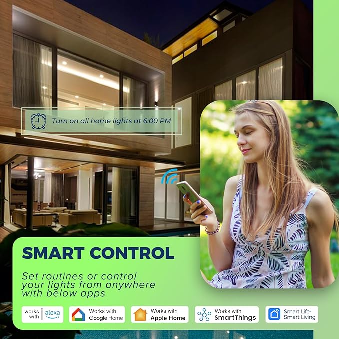 Matter Smart Light Bulbs 100W Equiv, Compatible with Alexa/Apple Home/Siri/Google Home/SmartThings, A19 E26 WiFi RGBCW Color Changing Light Bulb, 11W 1350LM, 2.4G WiFi, ETL Listed, 2PCS