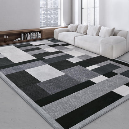 TWINNIS Indoor Modern Area Rug, 5x8 Geometric Patchwork Style Washable Large Rugs for Living Room Bedroom Hardwood Floors, Non Shedding Non Anti Backing Soft Carpet Home Floor Decor, Black