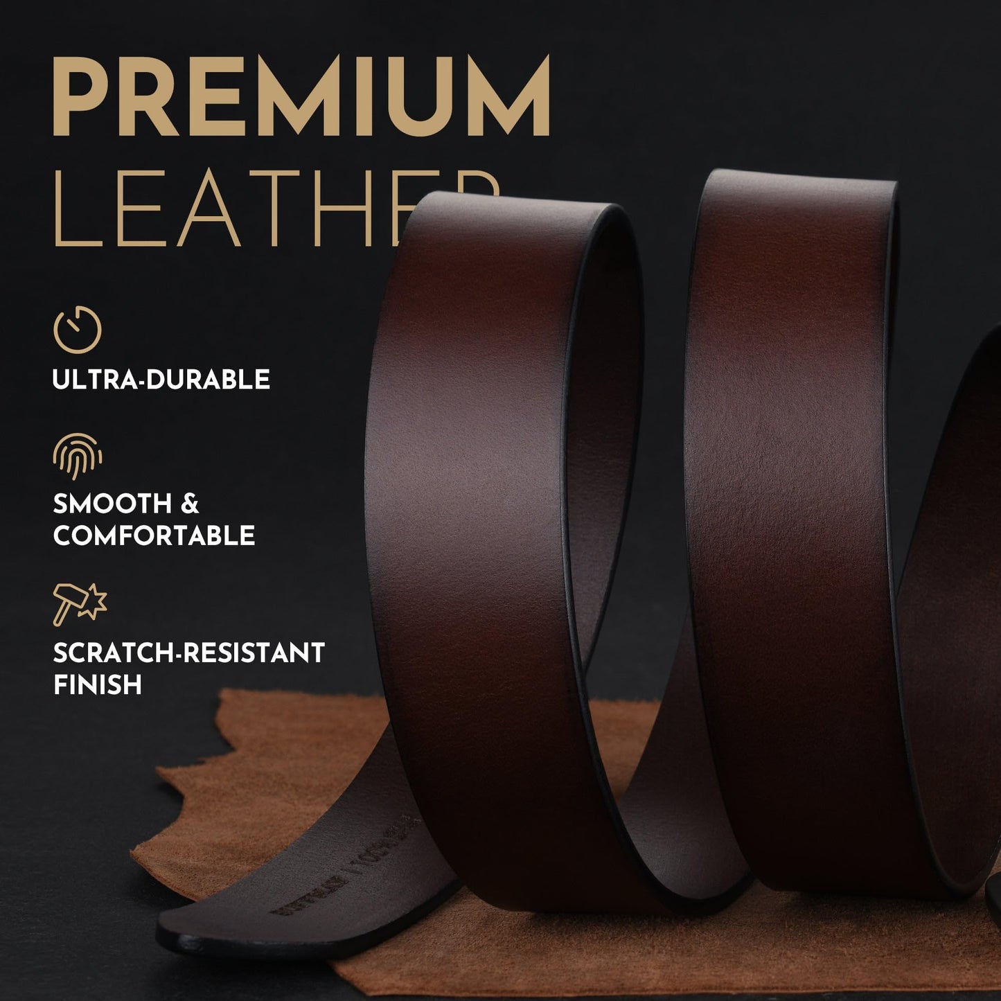 Buffway Men's Leather Belt,1.5" Handcrafted Top-Grain Leather – Durable,Comfortable,Suitable for Everyday Formal & Casual Wear - Size 38" Coffee