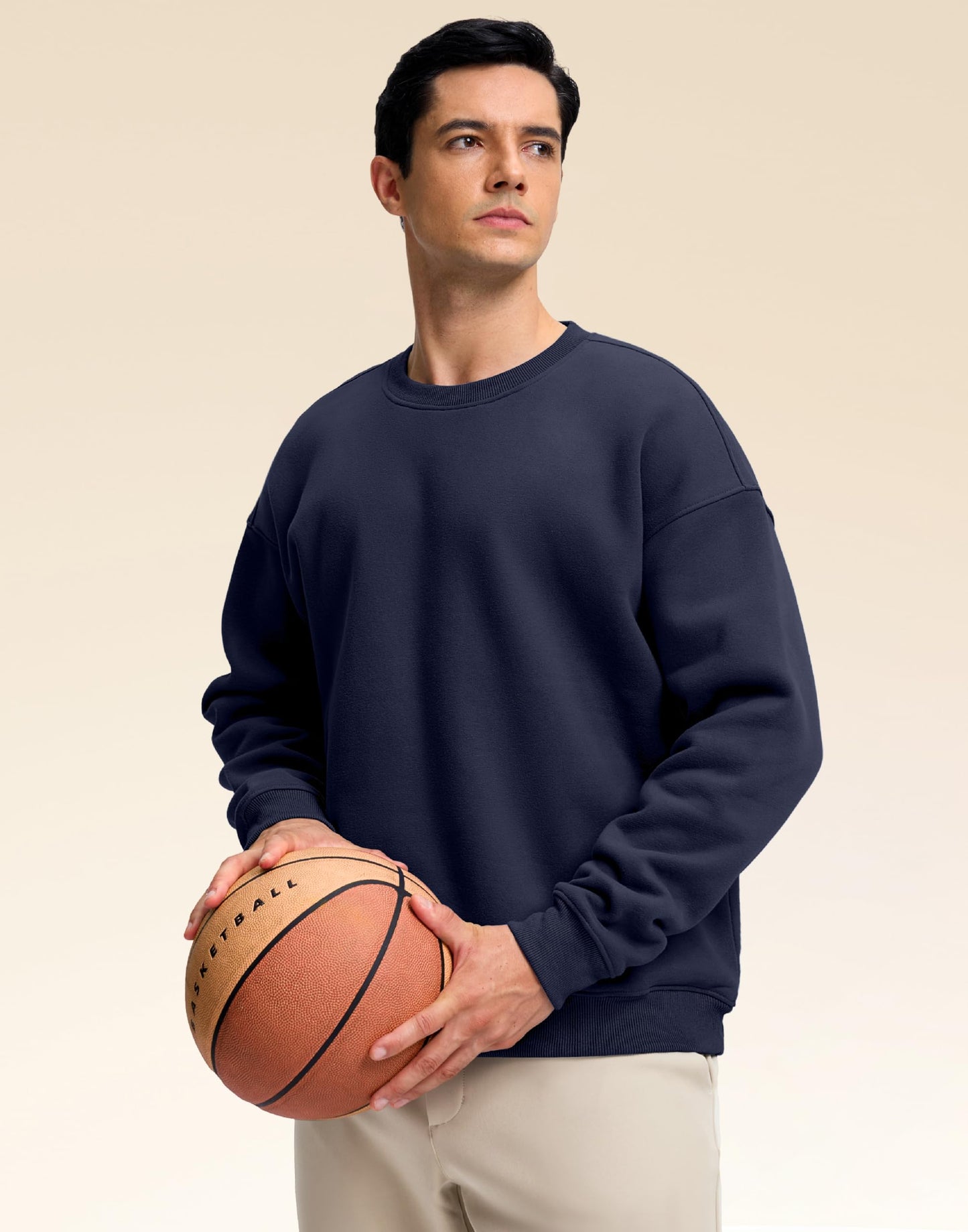 Soothfeel Mens Fleece Lined Crewneck Sweatshirt Cotton Pullover Sweater Athletic Workout Casual Oversized Warm Shirts for Men Navy M