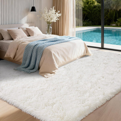 PIPABOBO 8x10 Area Rugs for Living Room, Ultra Soft Fluffy Shag Floor Carpet, Modern Indoor Plush Fuzzy Rugs for Bedroom Kids Room Nursery Dorm Home Decor Aesthetic, Cream White