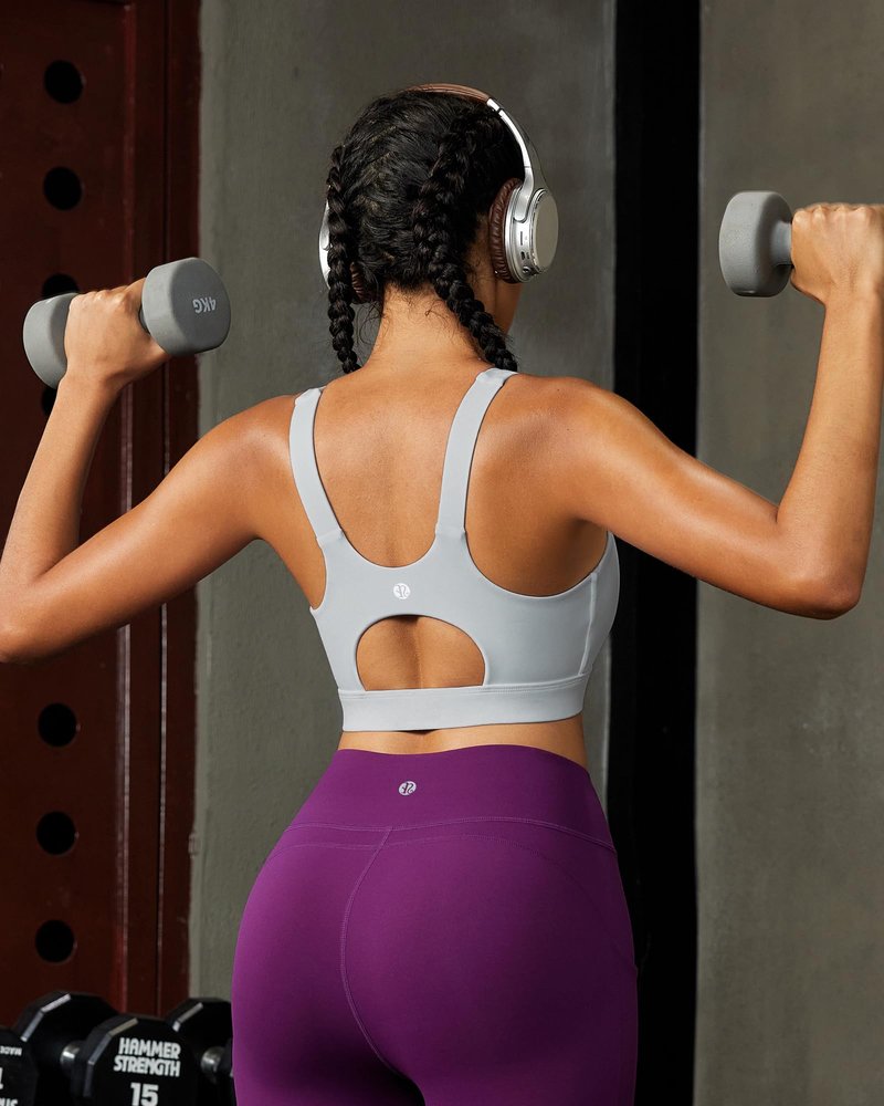 RUNNING GIRL Sports Bras for Women,Scoop Neck Racerback Grey Sports Bra Padded Medium Support Workout Yoga Bra(WX3139 ICY Grey M)