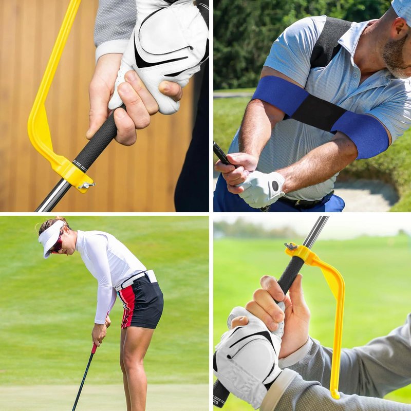 Amy Sport Golf Swing Training Aid Wrist Hinge Adjustable Arm Band with Hanger Ball Connection Band for Correction, Men Women Ball Between Arms Practice Tool (4 Pack Blue)