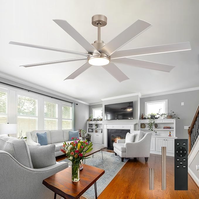 Depuley 72" Large Ceiling Fans with Light and Remote, DC Motor Ceiling Fans with Quiet Reversible Noiseless for Patios Living Room Farmhouse Garage Shop Factory Living Room, Nickel