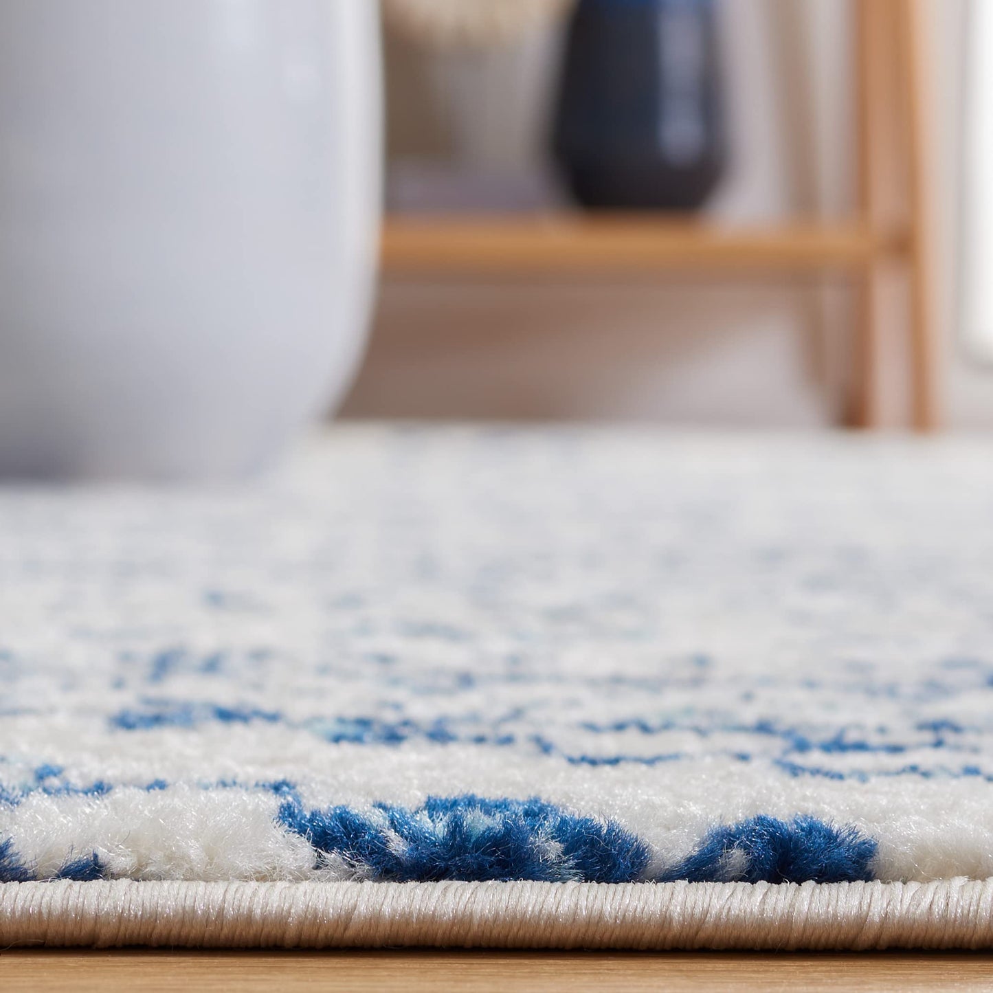 SAFAVIEH Tulum Collection Area Rug - 9' Square, Ivory & Navy, Moroccan Boho Tribal Design, Non-Shedding & Easy to Clean, Ideal for Living Room, Bedroom, Dining Space (TUL272D)