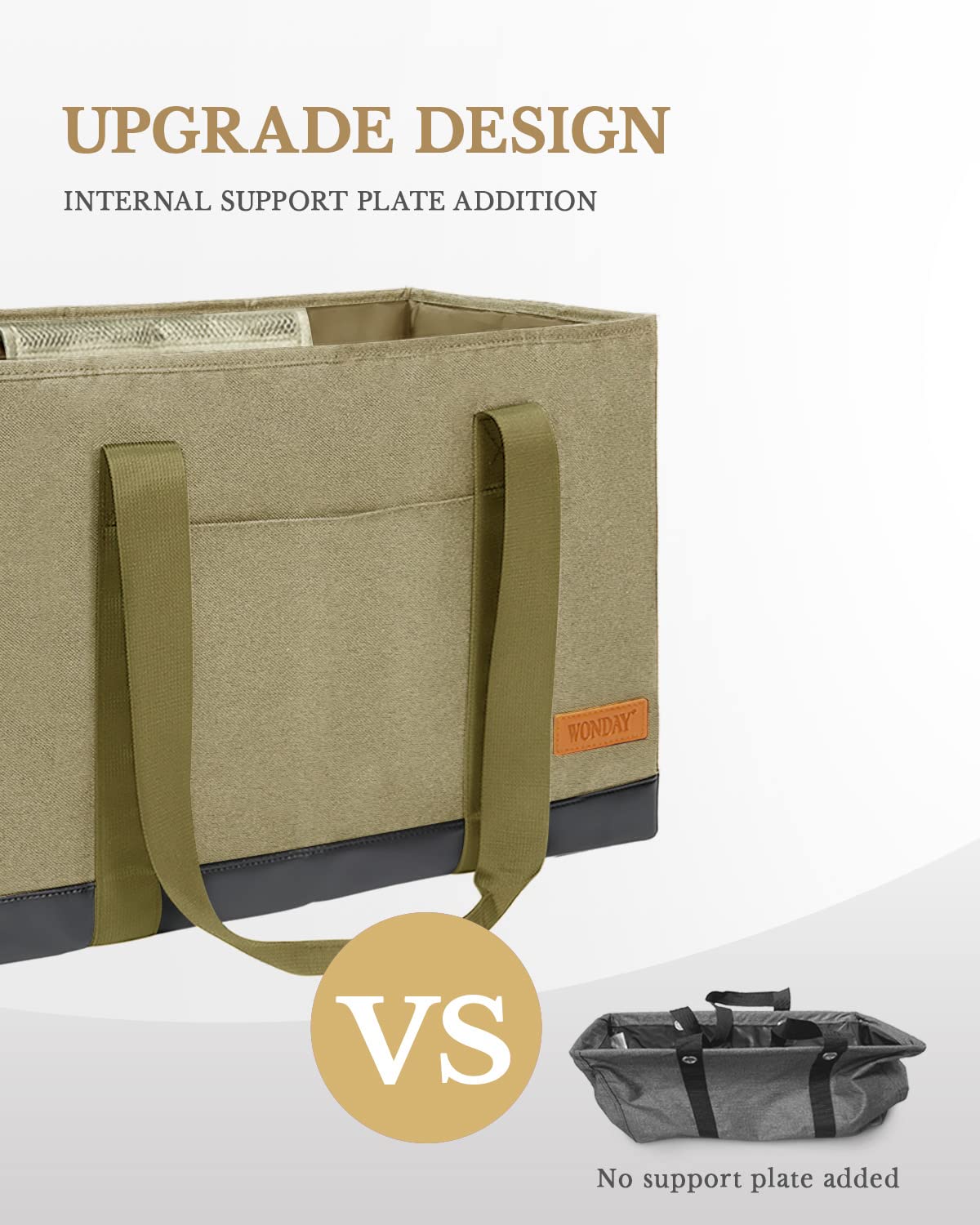 WONDAY Large Utility Tote Bag - Standing Reusable Grocery Bag with Handle, Collapsible Storage Organizer for Shopping, Beach, Work