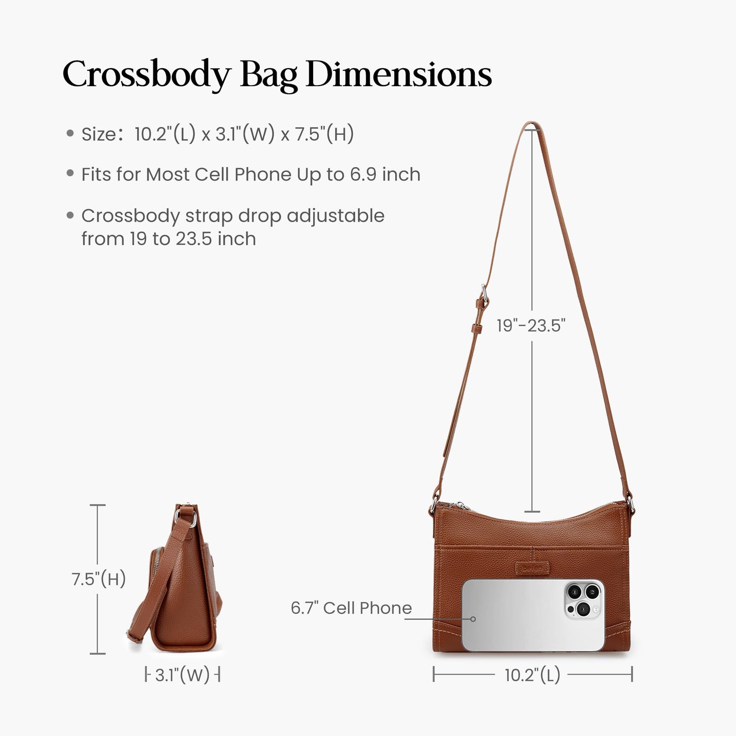 befen Real Leather Crossbody Purse for Women, Women's Small Leather Purses Cross Body Bag with Built in RFID Blocking Wallet Cognac Brown