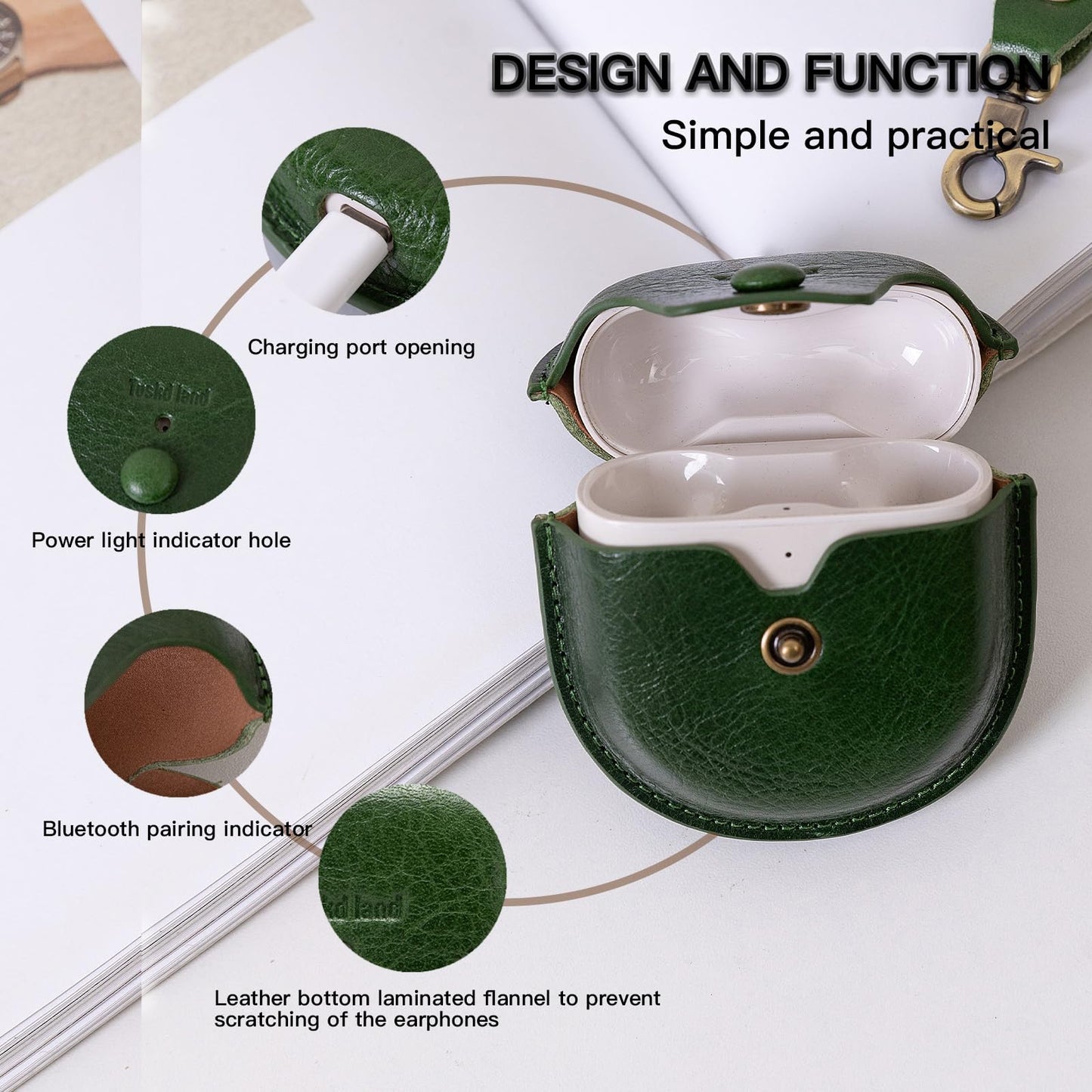 Tusks Land case for Bose QuietComfort Ultra & Bose QuietComfort Earbuds II,Bluetooth Earphone Protective Cover Genuine Leather Earphone Case (Green)