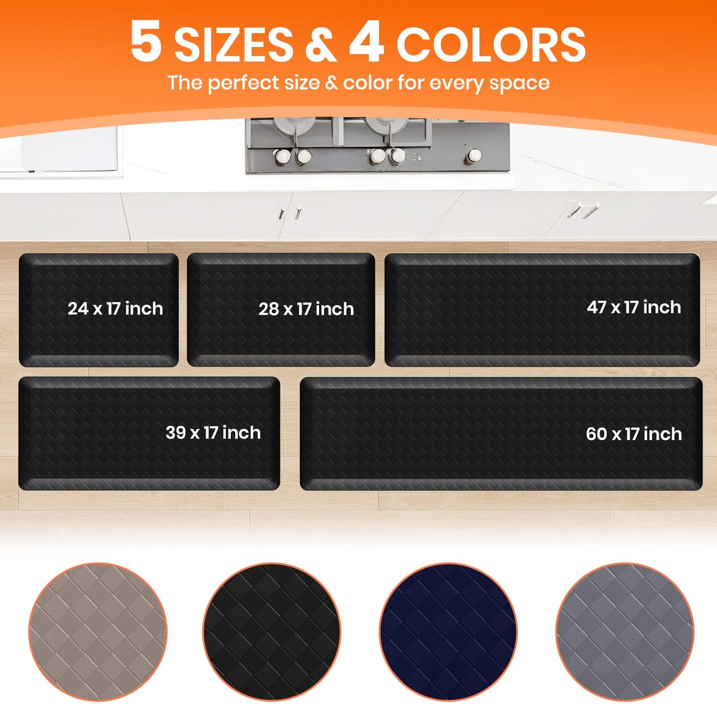 TranquilMoments 4/5 Inch Extra Thick Kitchen Mats for Floor,Non Slip Anti Fatigue Kitchen Rugs,Waterproof Stain Resistant Sink Mat,Cushioned Standing and Comfort Mats for Office (17"x24" Black)