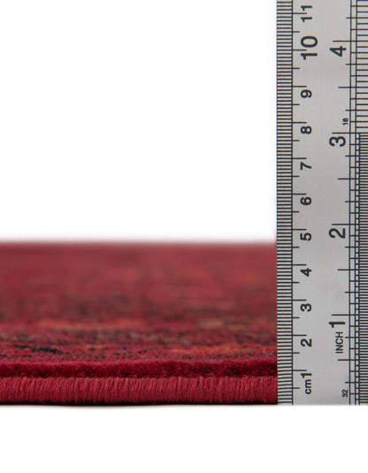 Rugs.com Bokhara Collection Rug – 5 Ft Round Red Medium-Pile Rug Perfect for Kitchens, Dining Rooms