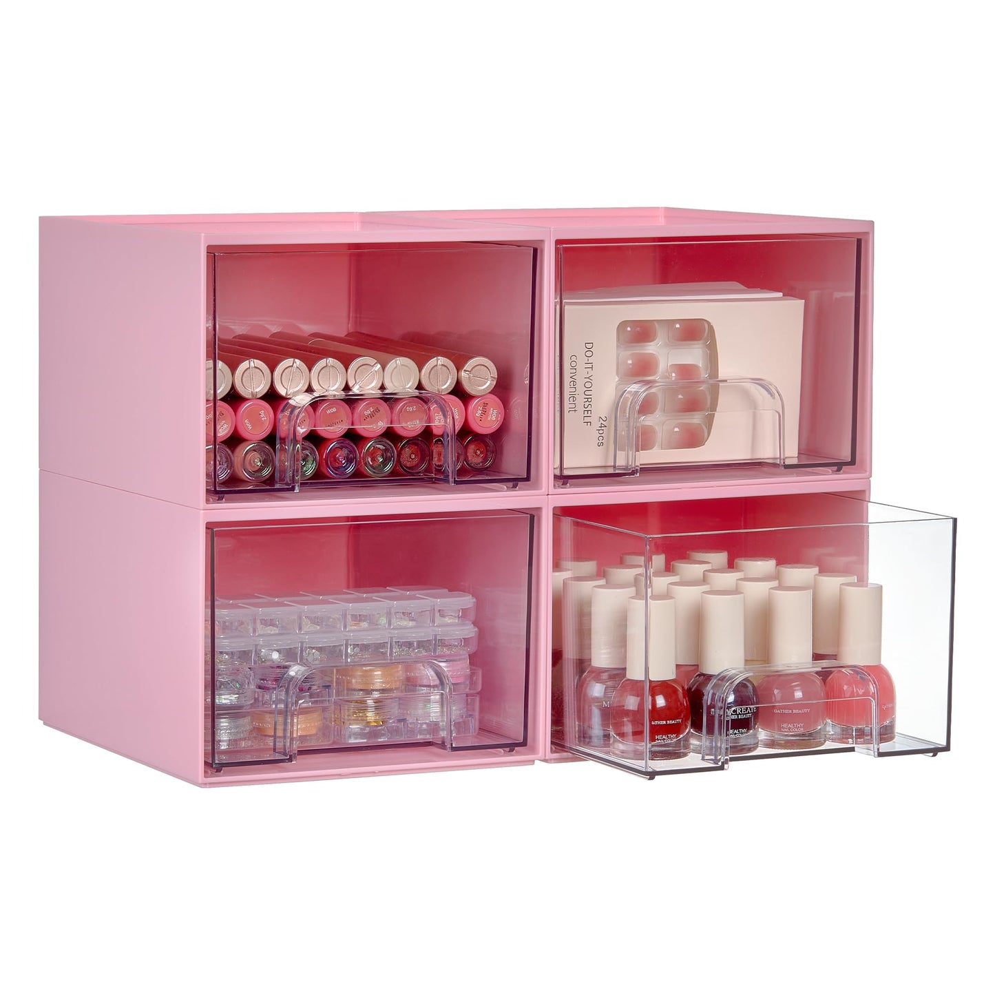 Vtopmart 4 Pack Small Clear Stackable Storage Drawers,Acrylic Bathroom Makeup Organizer,Plastic Storage Bins For Vanity, Undersink, Kitchen Cabinets, Pantry, Home Organization