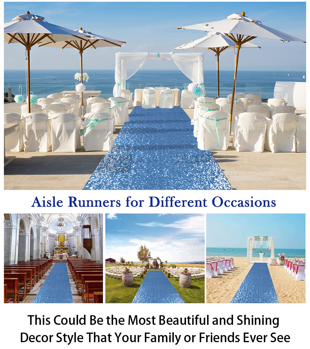 ShiDianYi Blue Aisle Runner for Wedding 15FTx2FT Modern Baby Blue Glitter/Sequin Mesh Fabric with Sequins Wedding Rug Runner