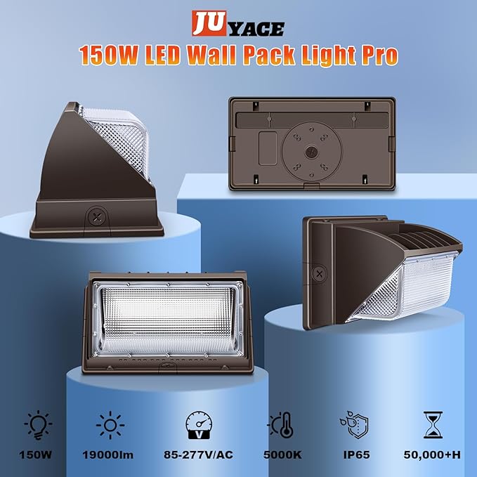 Juyace 150W LED Wall Light Outdoor Flood Lighting 4 Pack 5000K 100-277V IP65 Waterproof for Barn Backyard Warehouse Garage Yard