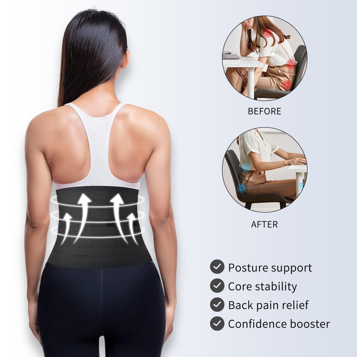 Lisacool Sculpt Touch Waist Trainer for Women Belly Fat Postpartum Belly Band Sweat Band for Stomach Weight Loss With Lumbar and Back Support Black