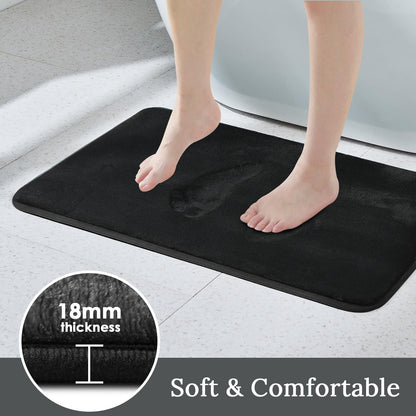HUXMEYSON Bathroom Rugs Sets 3 Piece, Ultra Soft Velvet Memory Foam Bath Rugs, Non-Slip & PVC Backing Bathroom Mat Set, Washable Quick Dry Bath Rug - Black